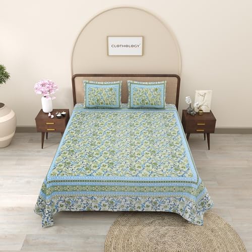 Image of Bedsheet for Double Bed King Size | Jaipuri Rajasthani Cotton Bed Sheet | 1 King Size bedsheet with Pillow Cover | 240 TC Jaipuri Prints Flat Double Bed Bedsheet Cotton King Size