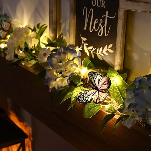 Valery-Madelyn-6FT-Spring-Hydrangeas-Garland-with-Lights-for-Mantle-Blue-White-Artificial-Summer-Flower-Garland-Decoration-with-Eucalyptus-Leaves-for-Home-Wedding-Table-Decor-Unique-Gifts-for-Mom Valery Madelyn 6FT Spring Hydrangeas Garland with Lights for Mantle Blue White Artificial Summer Flower Garland Decoration with Eucalyptus Leaves for Home Wedding Table Decor Unique Gifts for Mom