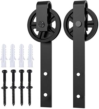 Bypass Barn Door Hardware Kit, 2pcs Wagon Shaped, Smooth and Silent, Sliding Barn Wooden Door Hardware Closet Track System for Single/Double/Bypass Door