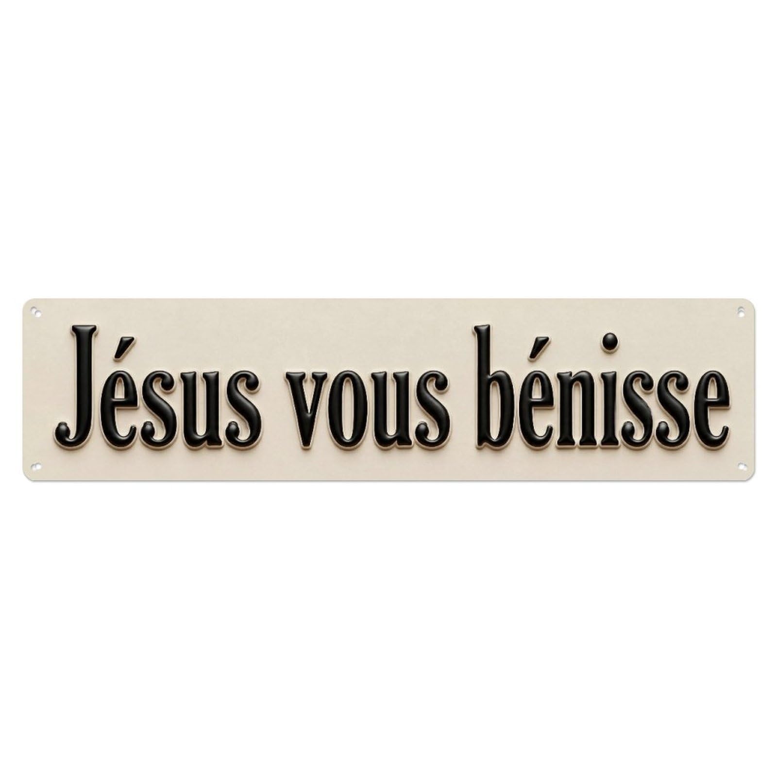 Jesus Vous Benisse Blessing Grace Metal Tin Skinny Sign Plaque Wall Decor for Cafe, Club Bar, Office, Home Garden Metal Poster 4x16Inch