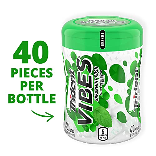 Image of Trident Vibes Spearmint Rush Sugar-Free Chewing Gum, 6 Bottles of 40 Pieces (240 Total Pieces) (Pack of 4)