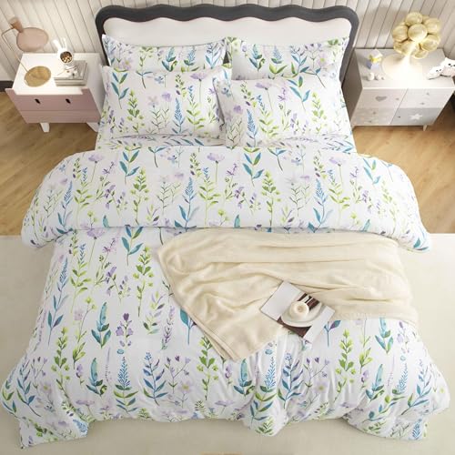 SDY 7PCS Floral Comforter Set Full Size,Cute Flowers Printed Bedding Comforter Sets for Toddler,Girls Boys and Kids, with Comforter, Flat Sheet, Fitted Sheet and Pillowcases & Shams