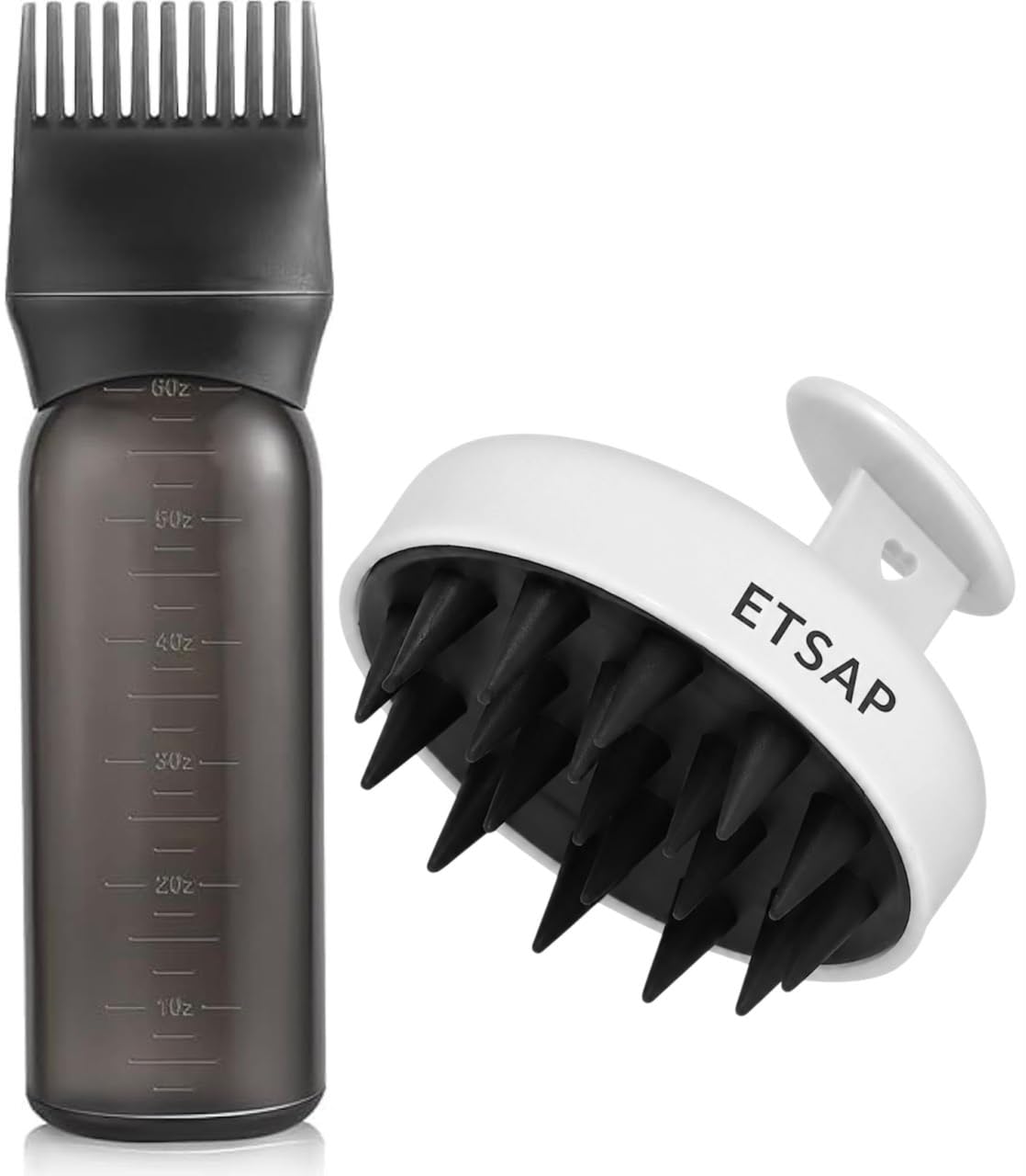 ETSAP Scalp Massager & Dye Comb Bottle Combo, White Anti-dandruff Soft Silicone