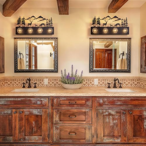Image of TOCHIC Rustic Bathroom Vanity Light, 4-Light Western Vanity Light 24 inch