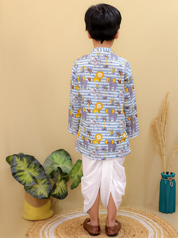 Image of superminis Boys Dhoti Kurta Set Cotton Animal Print Full Sleeves Ethnic Wear for Kids Boys | Kurta Dhoti for Baby Boy 0-3 Months to 8 Years | Traditional Dress for Festive