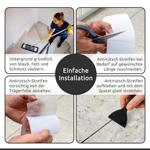 ECENCE 16 Stück Treppenstufen Antirutsch Treppenstufen Matten Transparent für Holz, Fliesen, Stein und andere Glatte Böden, Rutschschutz Treppe, Selbstklebend 60x10cm