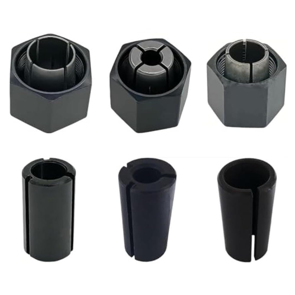Kit de portabrocas y tuercas de 0.25 pulgadas, 0.5 pulgadas, 12 mm, compatible con enrutadores serie DW618, construcción de plástico, paquete de 3, color negro
