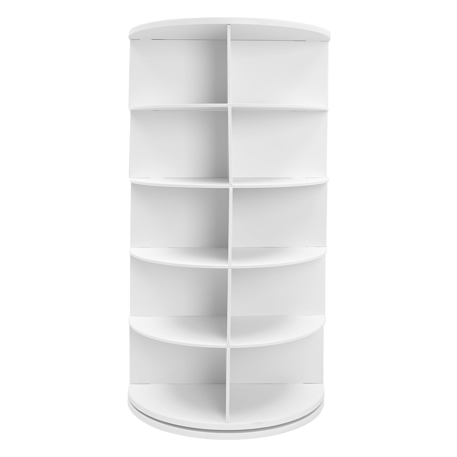 Eapmic Rotating Shoe Rack Tower, 5-Tier Free Standing Spinning Shoe Organizer 360° Revolving Shoe Rack,Multifunctional Space-Saving Entryway Cabinet for Shoes, Books (Round,5 Layer,White,PVC)