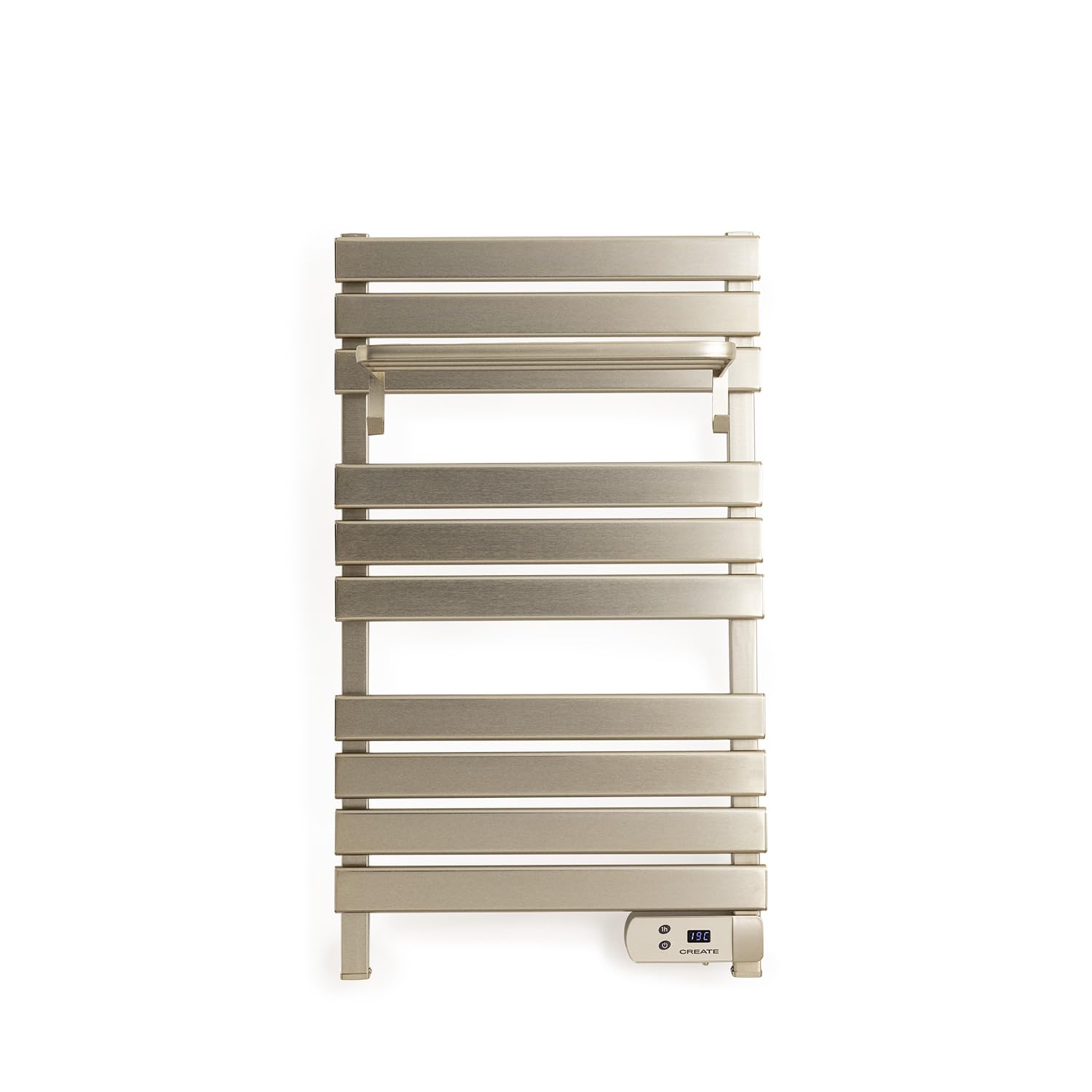CREATE / WARM Towel 500W / Elektrischer Badheizkörper Edelstahl mit Regal / 96,9x55x5cm / Für Boden oder Wand, Timer, LCD-Display, geringer Verbrauch