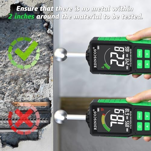 The moisture meter's color LCD display showing a numerical reading.