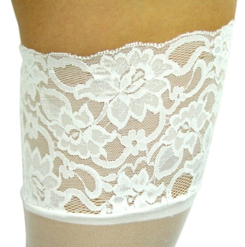 Image of ToBeInStyle Women's Wide Floral Lace Fishnet Thigh Hi Stockings