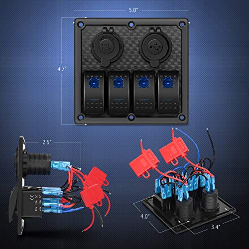 Nilight - 90107D 4 Gang Rocker Switch Panel Waterproof Pre-wired Switch Panel with USB Charger & Power Socket and Fuse DC 12V 24V Rocker Switch Panel for Car Rv Vehicles Trucks,2 Years Warranty by Nilight - Image 7