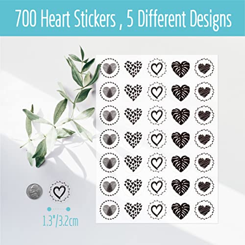 700 Pcs Heart Envelope Seals, Clear Pvc Heart Stickers In 5 Different Designs Self-Adhesive Round Sealing Stickers For Invitations Greeting Cards Party Favors Gifts Pack Crafting (Each Measures 1.3”) #TOP1