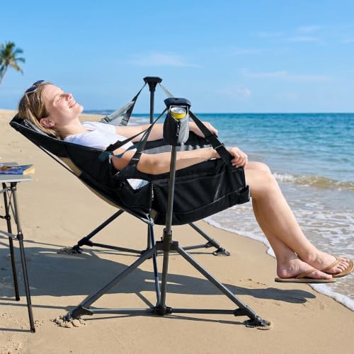 Portal Hammock Camping Chair Silla de Camping Colgante Resistente 400 lbs - Malla Transpirable con Respaldo Ajustable y Almohada para la Cabeza, Portátil, Negro miniatura 2