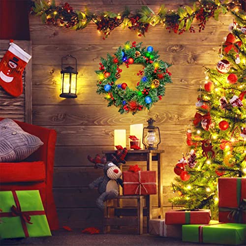 Christmas Wreath 18.8 Inch Christmas Decorations Wreaths For Front Door With Led Battery Operated Christmas Decor Mixed With Pinecone, Frosted Branches Red Blue Ball Indoor Outdoor Home Decorations #TOP4