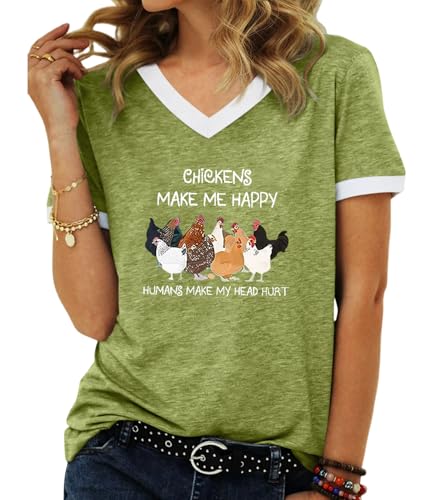 BAOKUAN レディース レタープリント 半袖 カジュアル トップス ファニー チキン グラフィック Tシャツ, S-ライトグリーン, Smallの商品画像（Amazon）