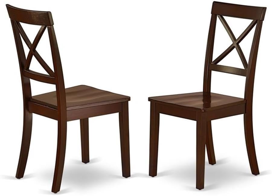 BOC-MAH-W Boston Dining Chairs - Cross Back Wood Seat Kitchen Chairs, Set of 2, Mahogany