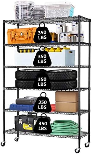 XXkseh Metal Shelf 6 Tier Wire Shelving Unit with Wheels,Heavy Duty Storage Shelves, NSF Garage Kitchen Organizer, Wire Rack Height Adjustable Commercial Grade Rolling Steel Rack,48"x18"x82", Black