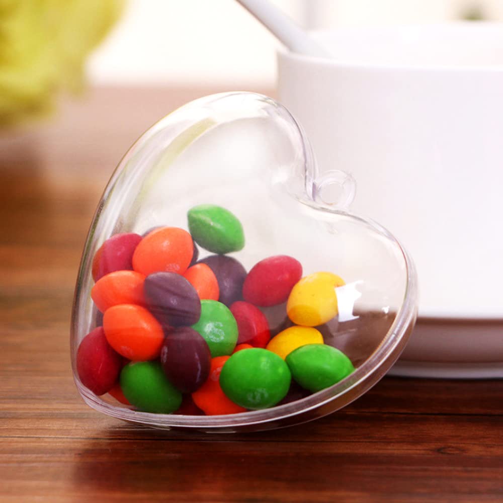 Jangostor 20 Confezioni Ornamenti a Cuore Trasparenti Palline da Riempire, Decorazioni di San Valentino in Plastica Fai-da-Te (6,5 cm)