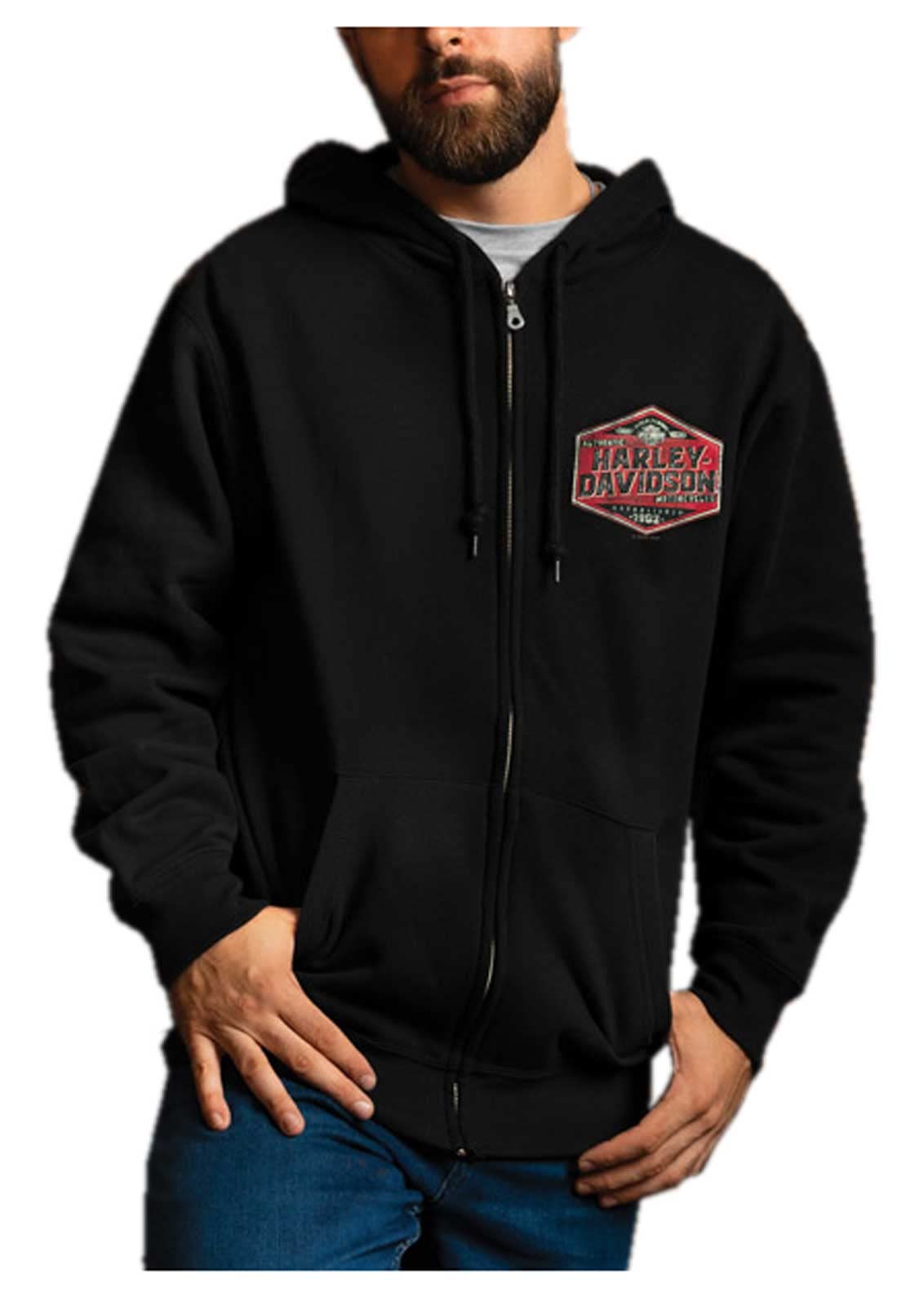 Harley Davidsonmens Strong Box Zip Up Fleece Hooded Sweatshirt