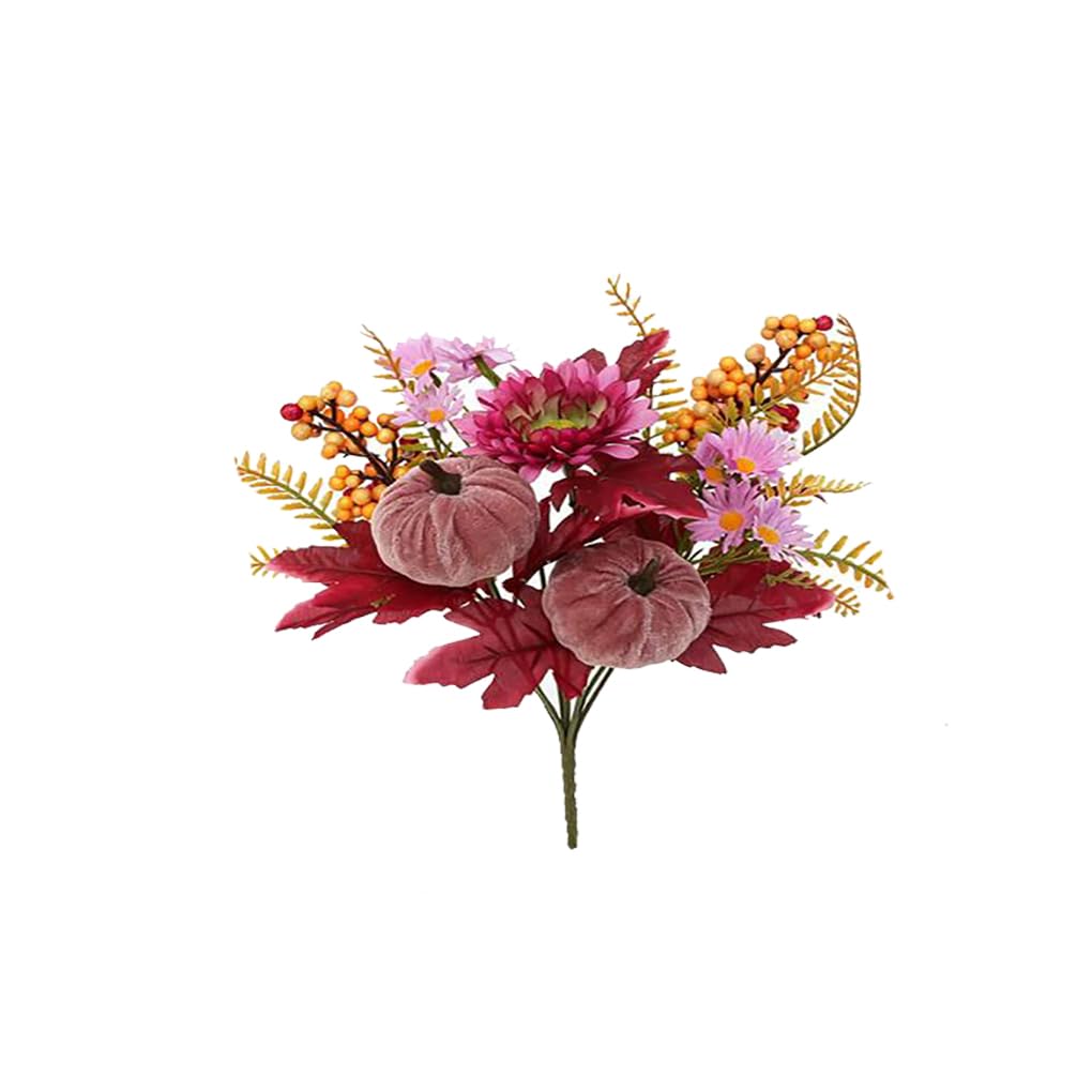 Ttiy Fall Floral Branch Artificial Pumpkin Berry Picks Handmade Maple Leaves Stems DIY Floral Arrangements for Autumn Harvest Halloween Decoration 3PCS D