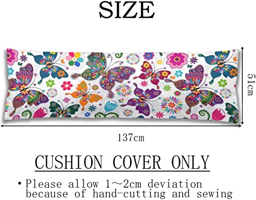 Butterfly Body Pillow Cover Colorful Spring Floral Flowers Butterflies Long Pillow Case Protector With Zipper Decorative Soft Large Pillow Cases Covers Cushoned For Bed,Couch,Sofa,Home Gift 20"X54" #TOP4
