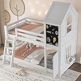 【Hermosas de Techo y Ventana】 Esta litera infantil tiene unas ventanas que le dan un toque acogedor y luminoso, y el techo le da un aire encantador, como si fuera una casita, lo que la convierte en el centro de atención de la habitación de los peques