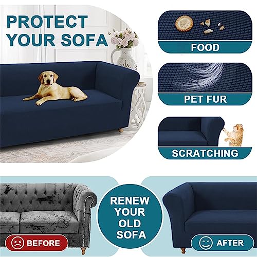 BXFUL Stretch Chesterfield Sofa Cover 1 Piece Couch Cover for Living Room Soft Non-Slip Sofa Slipcover Furniture Protector for Dogs Feature Thick Jacquard Fabric (Loveseat,Navy) - Image 6