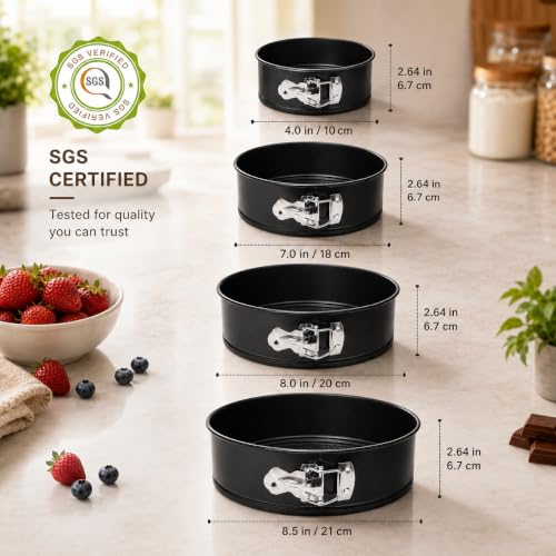 Image of PureBake Round Cake Tin Set SGS Certified Non-Stick Springform Moulds Removable Bottom Cheesecake Moulds for OTG Microwave Baking Durable Cake Pans for Home Bakers (4 pcs Cake Tin Set)