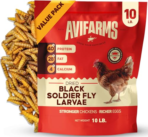 Avifarms 10LB Dried Black Soldier Fly Larvae for Chickens 85X More Calcium Than Mealworms | Non-GMO High Protein Chicken Treats | Natural Worms for Chickens Laying Hens Wild Birds & Duck Food