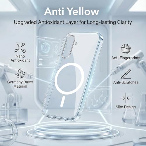 Image of Jkobi Lifetime Anti-Yellow MagSafe Compatible Clear Back Cover Case for Samsung Galaxy A36 5G (Sleek Hard Crystal | Shockproof and Camera Protection)