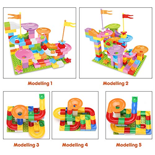 BeebeeRun Marble Run Building Blocks Set for Kid, 111 PCS Marble Race Track Toy, Classic Big Blocks STEM Toy for 5 6 7 8 9 10 Year Old Kids