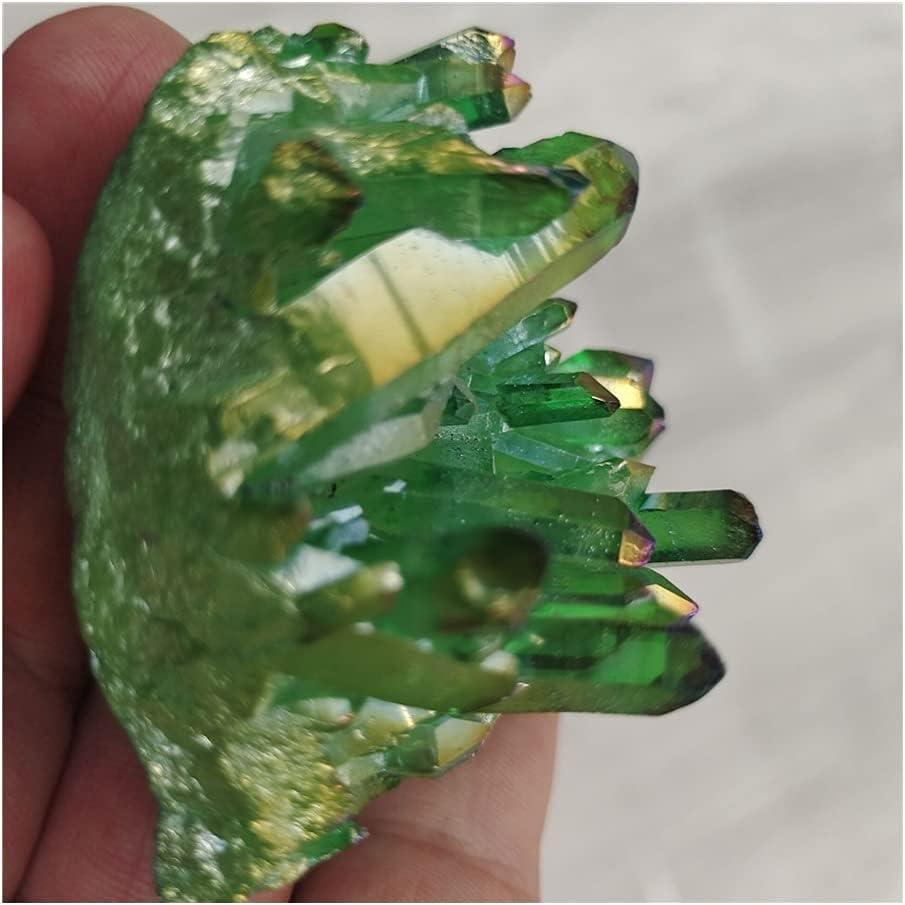 Health & Household Angel Aura Quartz Crystal Cluster Natural Green Titanium Coating Quartz Cluster Electroplating Stone Flower (Size : 1pcs)