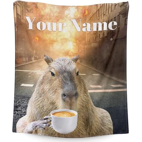 Personalized Name Kids Blanket - 60x50 Inches Throw Size Capybara Blanket for Kids, Teens - Soft Plush Cozy Blankets for Bed, Couch - Cute Throws Gifts for Boys, Girls Cover