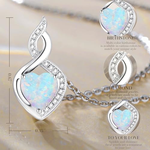 FANCIME 14K Solid White Gold Heart Birthstone Necklace with Diamond Pendent Birthday Gifts for Mom Women, Sterling Silver Chain 16" + 2" Extender3