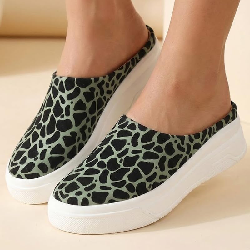 Image of FAUSTO Women's Fashion Outdoor Leopard Print Height Enhancer Open Back Slip On Casual Shoes