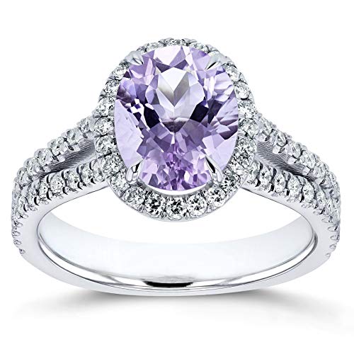 Kobelli Oval Cut Lavender Amethyst and Diamond Halo Split Shank Ring 2 CTW 14k White Gold