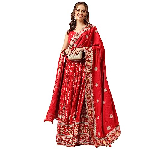 Image of Divena Maroon and Gold Printed Lehenga choli with Gold Dupatta Set