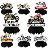 Motorcycle Motorbike Happy Birthday Honeycomb Centerpieces Extreme Soprts Racing Motocross Dirt Bike Theme Decor for Motorcycle Rider Man Boys Teen 1st Birthday Party Baby Shower Supplies Decorations