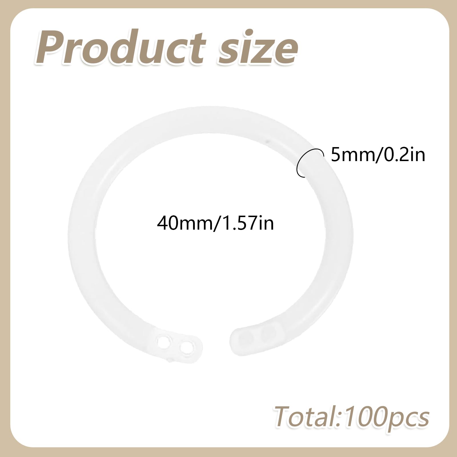 Anneau avec crochet pour pli simple pour tringle à rideaux 30mm blanc lot de 10