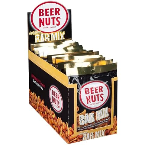 BEER NUTS Original Bar Mix - Pretzels, Cheese Stix, Sesame Stix, Insane Grain - Individual Bags 12 Pack Box - 1.9oz Each Bag Cover
