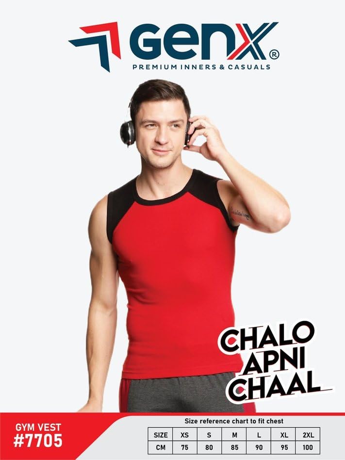 Image of Genx Men's Super Combed Cotton Gym Vest with Sports Style (Pack of 2) (Color May Vary)