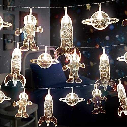 Image of AceList 20 LED Children's Room LED String Lights Astronaut Spaceship Rocket UFO Pendants Light String Holiday Party Lights Wall Window Tree Decorative Lights(Light Warm White)