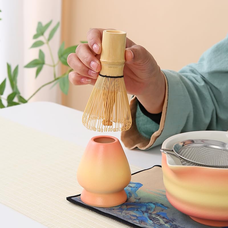 Japón Matcha Set Matcha Batidor Matcha Cuenco Matcha con boquilla de vertido, Cuchara Matcha, Soporte para batidor Matcha, Kit de fabricación de té. 1 juego de té japonés, color matcha, embalaje en