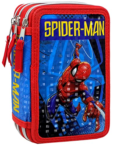 Clondo Spiderman Estuche 44 Piezas Para Bolígrafos, Caja Para Artículos De Papelería, Estuche Educación Primaria, Rotuladores Y Lápices De Color, Para Niños Y Niñas, Plumier 3 Compartimentos