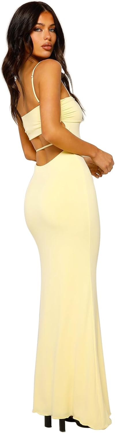 Womens Cutout Backless Maxi Dress Sexy Sleeveless Tight Slip