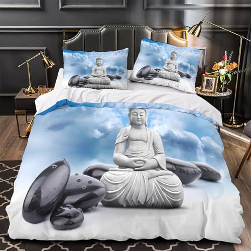 Housse de couette Bouddha 200x200 cm en microfibre douce avec fermeture éclair