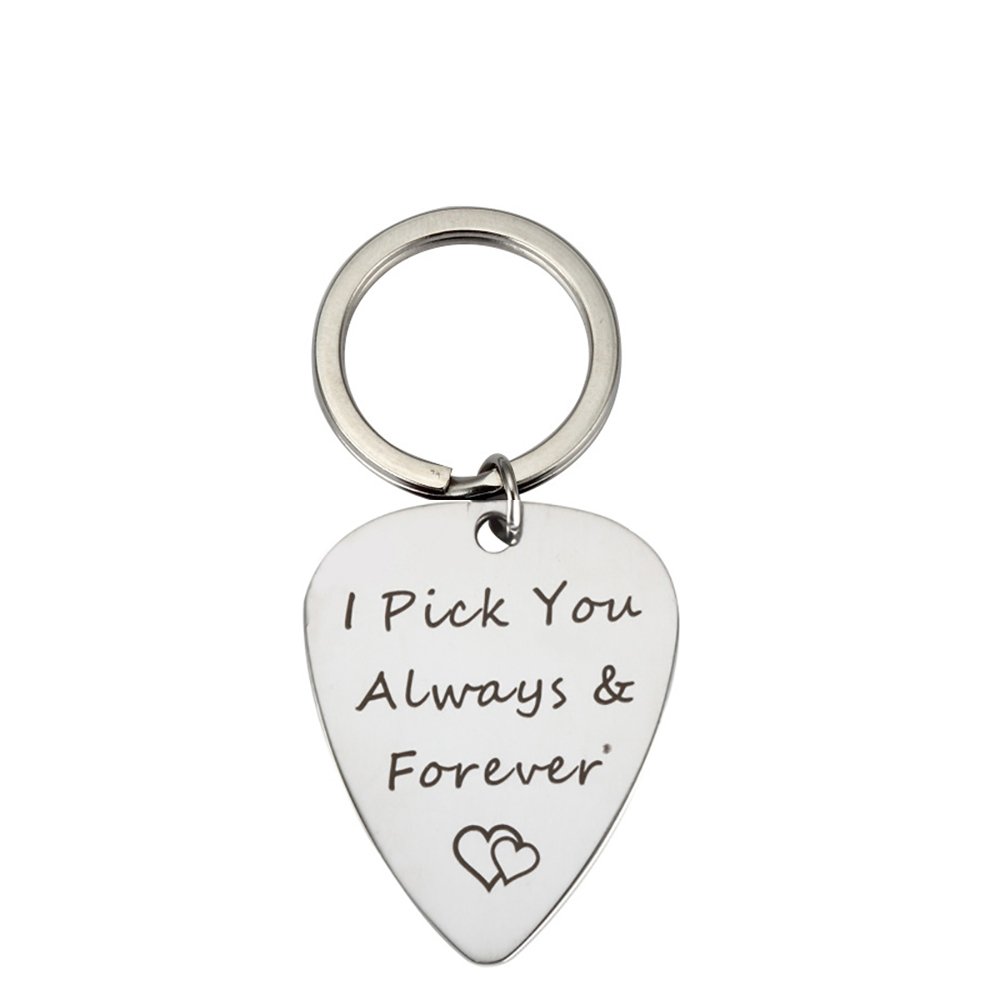 Meiligo Collana In Acciaio Inox Con Ciondolo A Forma Di Plettro Per Chitarra Con Scritta "I Pick You Always Forever" (Collana Portachiavi (2 Pezzi)-image