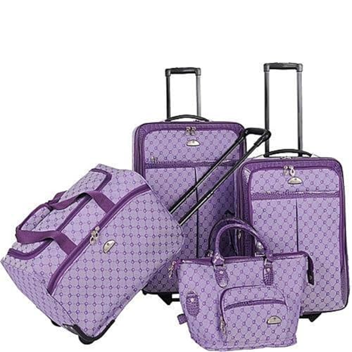 Luggage Set 4 Piece - Rolling Suitcase, Carry On, Duffel Bag, Cosmetic Bag - Purple Travel Set