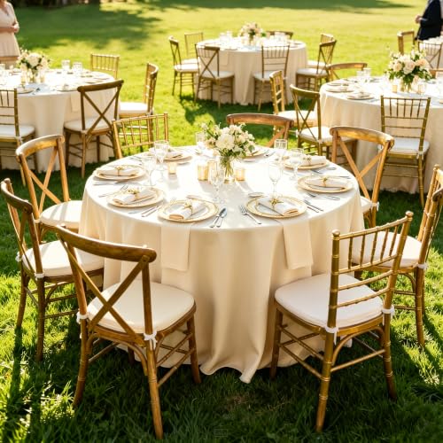 Image of 10 Pack Round Table Cloth 120 Inch, Round Tablecloth, Washable Polyester Table Cover for Buffet Party, Dinner, Weddings and Camping, Ivory